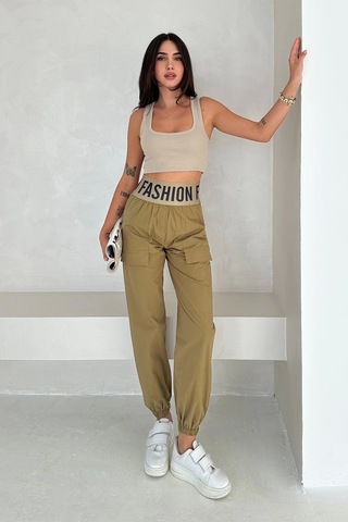 Beli Lastikli Fashion Pantolon Yeşil Yeşil