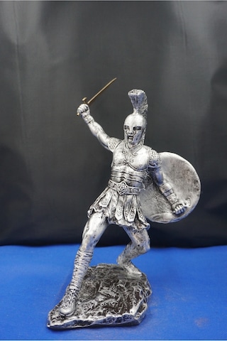 Roma Askeri Hector Mitolojik Tasarım Ev Ofis Dekoratif Hediyelik Aksesuar 19 Cm Gümüş