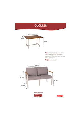 Neokas Balkon Mobilyası, Bahçe Takımı, 1 İkili Koltuk, Kafe Koltuğu, Bekleme Alanı Koltuğu Beyaz