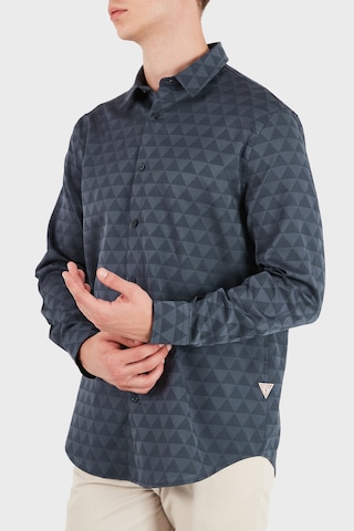 Guess Ls All Over Jacquard Logolu Jakarlı Klasik Yaka Uzun Kollu Gömlek M6yh31w2892 Erkek Gömlek M6yh31 W2892 Fbhq Lacivert