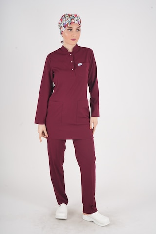 Bordo Renk Sakura Model Tesettür Doktor Hemşire Scrubs Üniforma Takımı Bordo