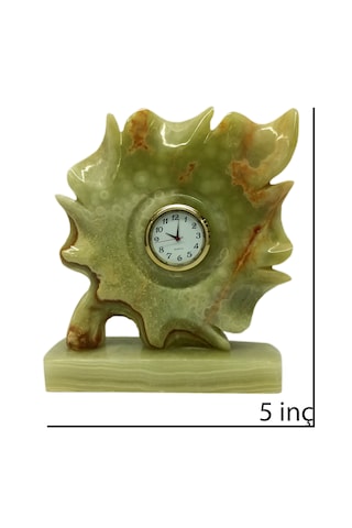 Oniks Damarlı Akik Taşından Yaprak Fiğürlü Saat - Doğal Oniks Ta