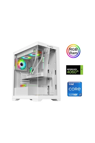 Xaser XSR909 i7-12700F 32 GB 1 TB M.2 Nvme SSD 8 GB RTX4060Ti 24" Dos Masaüstü Oyuncu Bilgisayarı
