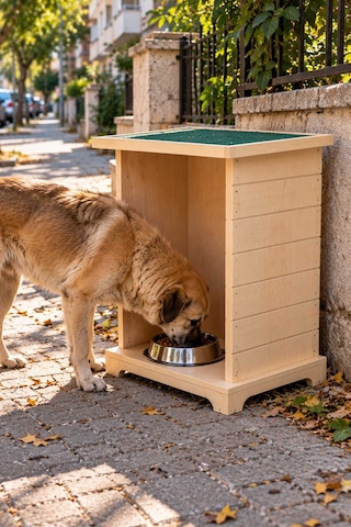 Reyo Büyük Boy Köpek Ahşap Mama İstasyonu, Mama Standı,kedi Mama İstasyonu Su Geçirmez Memran Çatılı, Uzun Ömürlü Kullanım Naturel Dogmi - Monteli Teslimat