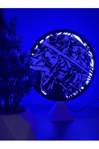 Valorant Neon Ajan Halka Led Mavi Işıklı Masa Gece Lambası Gamer Oyun Odası Dekor Hediye Adaptörlü Mavi Işık