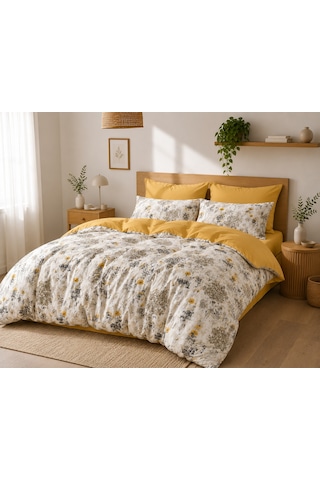 Mystory Home Çift Kişilik Nevresim Takımı Jaune Gri - Sarı