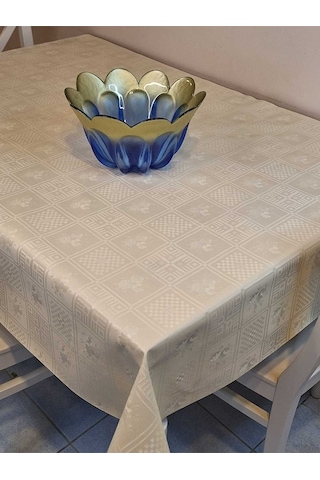 Elyaflı Pvc Muşamba - Desenli Silinebilir Masa Örtüsü 01fnt10259 Krem