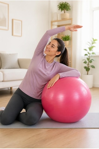 Busstier Pilates Topu 65 Cm, Denge Ve Egzersiz Çalışmaları İçin Fitness Topu, Evde Spor Ve Esneme Antrenmanlarına Uygun, Asorti Renk