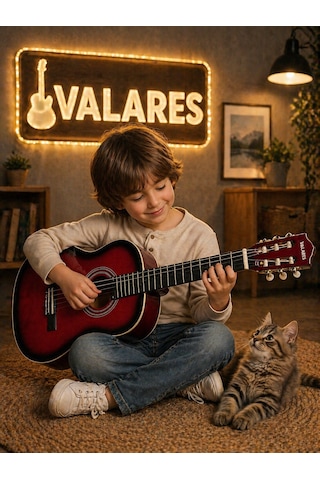 Valares Qcg3024 34 1/2 Yarım Boy Klasik Gitar Kırmızı Askı Aparatlı Çocuklar İçin İdeal Kolay Çalım