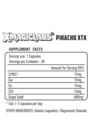 Xmagıclabs Pikachu Xtx Sr9011 - Gw Cardarine - S4 Andarine - S24 Grape Seed 30 Caps Aromasız
