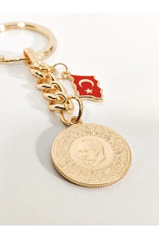 Atatürk Silüetli Altın Para Ve Türkiye Haritası Anahtarlık Gold Renk Milli Ve Geleneksel Şık Çanta Çok Renkli