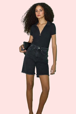 Ersefa Kadın Denim Şort Pamuk Yüksek Bel City Short Rahat Günlük Stil Ha siyah