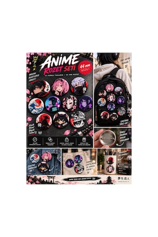 Kawaii Anime Rozet Seti 10'lu 44 Mm İğneli Rozet Anime Japon Karakter Rozetleri Çanta Ceket Aksesuar Diğer