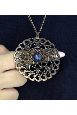 Doğal Taş Labradorit Doğal Taşlı Yuvarlak Model Antik Kadın Kolye Euk47lps Mavi