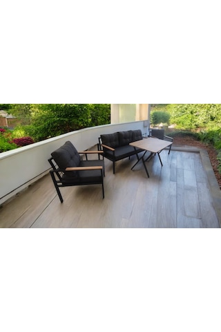 Pi Elize Bahçe Balkon Mobilyası Antrasit 3+1+1 Ve Perla Çam Masa Antrasit