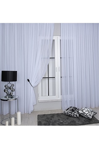 Mikro İpek Vual Pilesiz Düz Tül Perde Kar Beyaz - Kar Beyaz