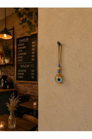 Nazar Boncuğu Dikiz Aynası Süsü Sarı Renkli 3 Cm Duvar Süsü El Yapımı Cam Kapı Süsü