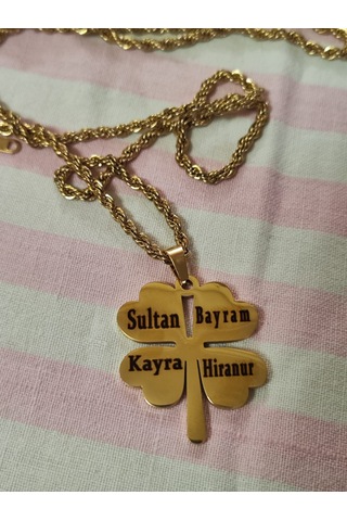 Yonca Model Aile Temalı Çelik Kolye Tasarım Kutulu Kişiye Özel Gold