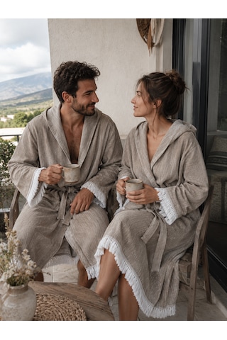 Aquatolıa Muslin Düz Desen Plaj, Sauna, Spa, Banyo Amaçlı Bornoz. Kahverengi