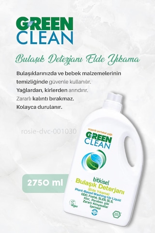 Green Clean Bitkisel Bulaşık Deterjanı 2750 Ml 7 Al 6 Öde Ve Rosie Hediye