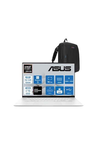 Asus ZenBook S16 UM5606WA-RK219WP03 Ryzen AI 9 HX 370 32 GB 2 TB SSD 16" W11P Dizüstü Bilgisayar + Çanta