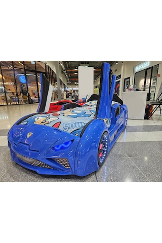 Lambo - Kapıları Açılır Arabalı Yatak - Koltuklu, Mavi Tek Kişilik