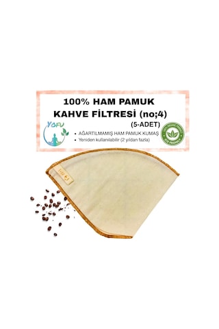 Tr 5 Adet Yıkanabilir, Kumaş Kahve Filtresi No:4 Ağartılmamış%100 Ham Pamuk, Organik, Ekolojik Filtre No:4 No Diğer
