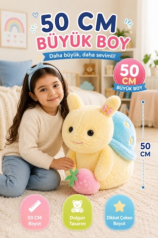 Salyangoz Figürlü Mavi Sırtlı Pelüş Oyuncak 50 Cm Büyük Boy Yumuşak Dokulu Dekoratif Pelüş