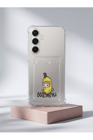Samsung Uyumlu - S25 Fe Boş Yapma Muz Detaylı Kart Bölmeli Şeffaf Telefon Kılıfı Çok Renkli