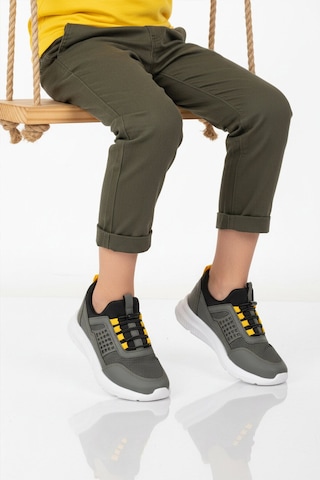 Walkway Haki Sarı Fileli Hafif Esnek Unisex Çocuk Spor Ayakkabı 9060 Motano F Haki-sarı