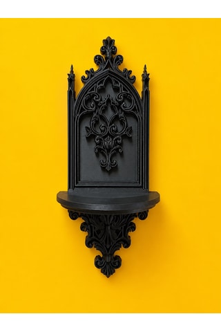 Gotik Katedral Duvar Şamdanlığı Dekoratif Mumluk Duvara Monte Gotik Duvar Dekoru 20x9 Cm Siyah