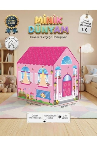 Minik Dünyam Çocuk Oyun Çadırı - 100x100x68 Cm Kolay Kurulum Eğlenceli Çocuk Oyun Evi Pembe