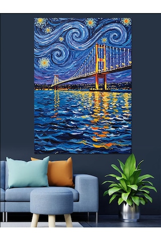 Van Gogh Yıldızlı Gece Köprü Soyut Dekoratif Kanvas - Mdf Ahşap Tablo