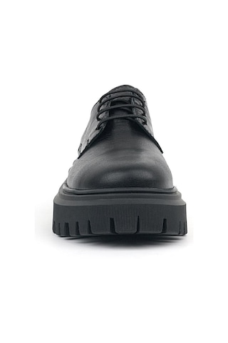 Rakerplus Hakiki Deri Siyah Kırışık Rugan Bağcıklı Oxford Günlük Ayakkabı Siyah