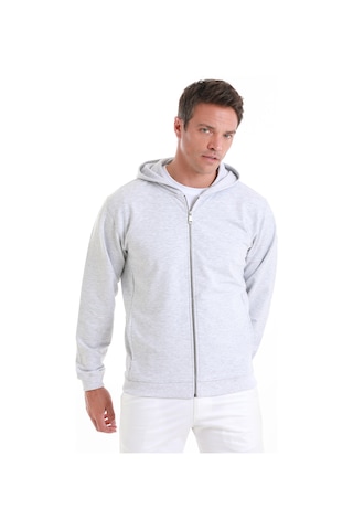 Hatemoğlu Gri Regular Fit Düz Pamuklu Fermuarlı Sweatshirt 34183024b001 420 Gri
