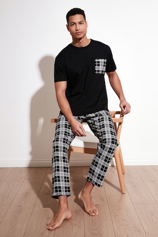 Buratti Ekoseli Pamuklu Regular Fit Kısa Kollu Erkek Pijama Takımı 6572002 Siyah-Beyaz