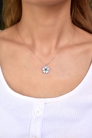 Papatya Silver 925 Ayar Gümüş Rose Kaplama Mineli Lacivert Tektaş Yonca Kolye