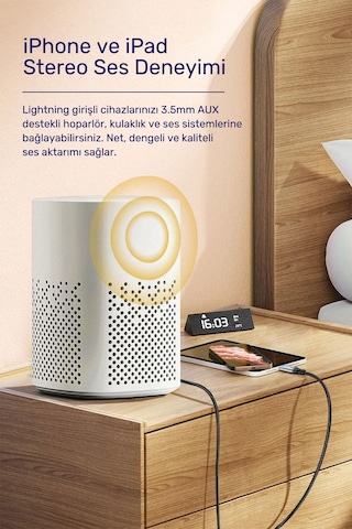 Lightning - 3.5mm Aux Ses Kablosu 1.5 Metre, Trrs 4 Kutuplu Mikrofon Destekli İphone İpad Uyumlu, Kulaklık Hoparlör Araç Ses Adaptörü, Örgülü Altın Kaplama A578e