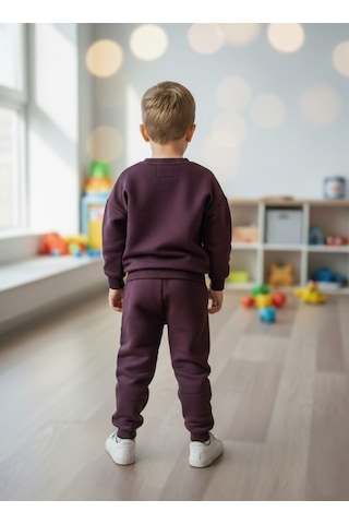 Smalltouch Unısex Çocuk Nakışlı Sweat Eşofman Takım Mürdüm