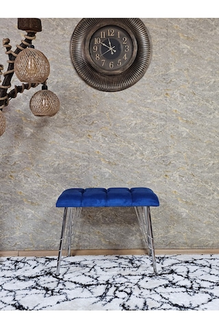 Zafir Metal Krom Tel Ayaklı 60 Cm Puf Bench - Puf - Bench - Oturak - Mutfak Oturağı - Antre Oturağı Mavi