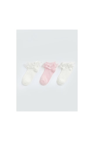 LC Waikiki Alıta Cıty Farkıyla Lcw Baby Ekru Kız Bebek Tül Detaylı Patik Çorap 3'lü Ekru - 923930802 Ekru
