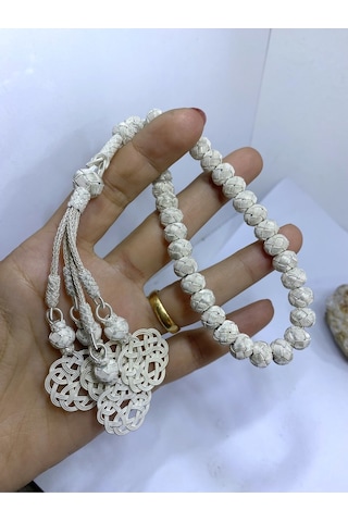 Gümüş Kazaziye El İşçiliği Aşk Düğümü Dört Sallantılı Orta Boy Tesbih- Hediyelik- Özel Ürün