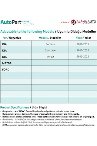 Ford, Mazda, Kia, Honda İçin Davlumbaz Klipsi- 10'lu