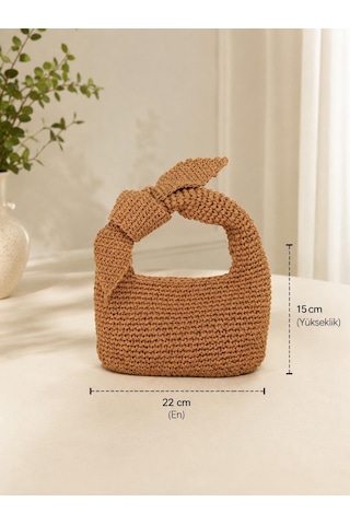 Sirayet Tasarım Atölyesi Handmade Fiyonklu Örgü Mini El Çantası Hasır