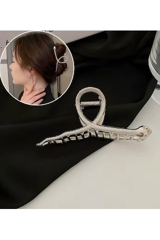 Gümüş Renk Metal Yılan Model 11 Cm Lüks Mandal Saç Tokası Gümüş