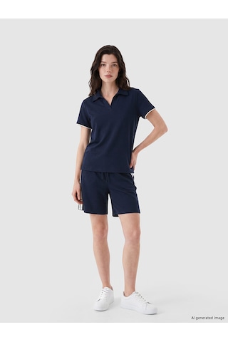 Lcw Comfort Lacivert Beli Lastikli Şeritli Kadın Şort