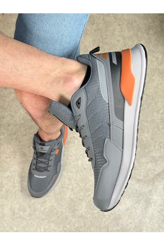 Günlük Erkek Sneaker Bağcıklı Kalın Tabanlı Rahat Hafif Spor Ayakkabı 2019 Füme - Oranj