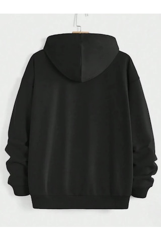 Harmandar New York Baskılı Kadın Siyah Cepli Kapüşonlu Fermuarlı Sweatshirt Hırka Siyahnewyork