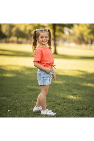 Bonbon Çocuk Beli Lastikli Crop Tshirt Cb1020 Turuncu