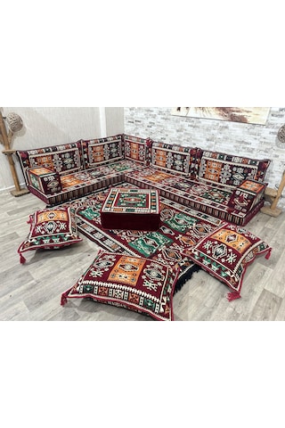 Coton Şark Köşesi Milas Desen Köşe Minder Takımı Bordo